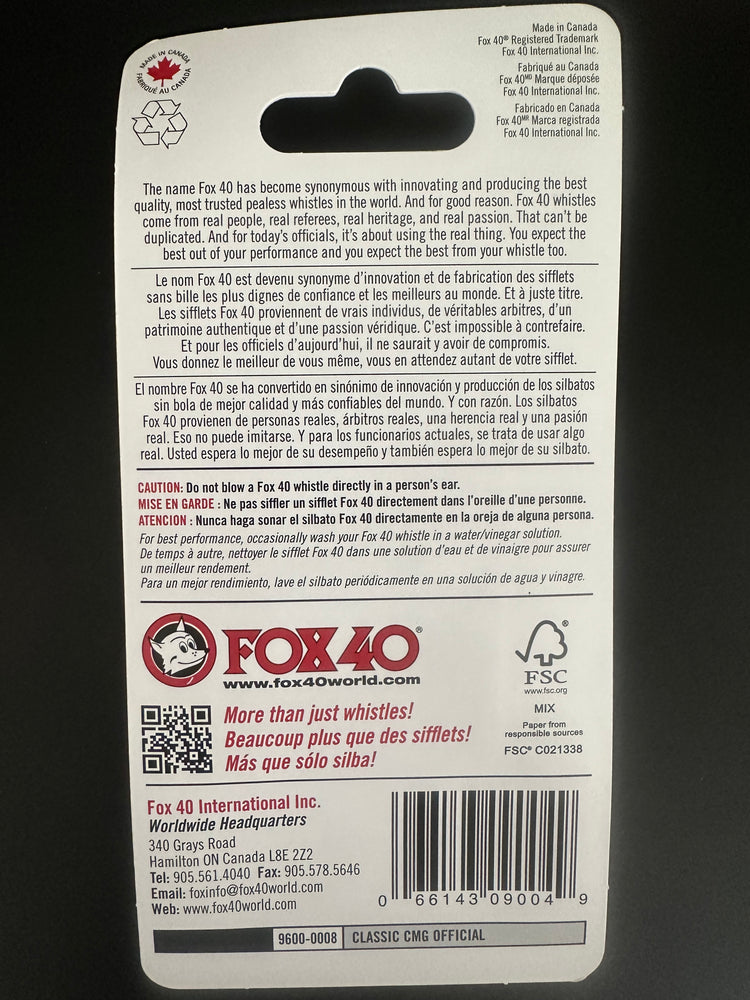 Fox 40 Black Plastic Whistle with Cushioned Mouth Grip